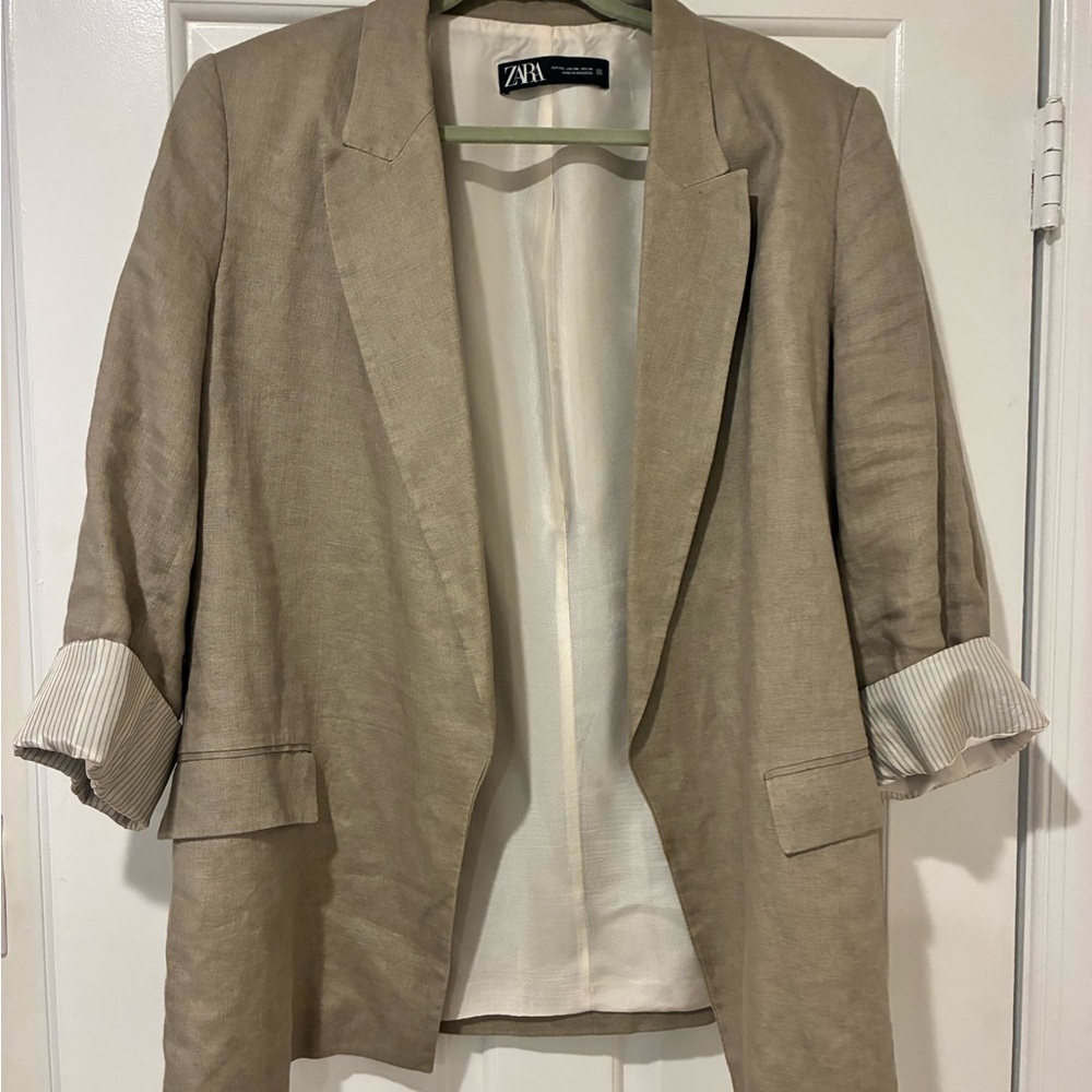 Zara Beige Linen Blazer